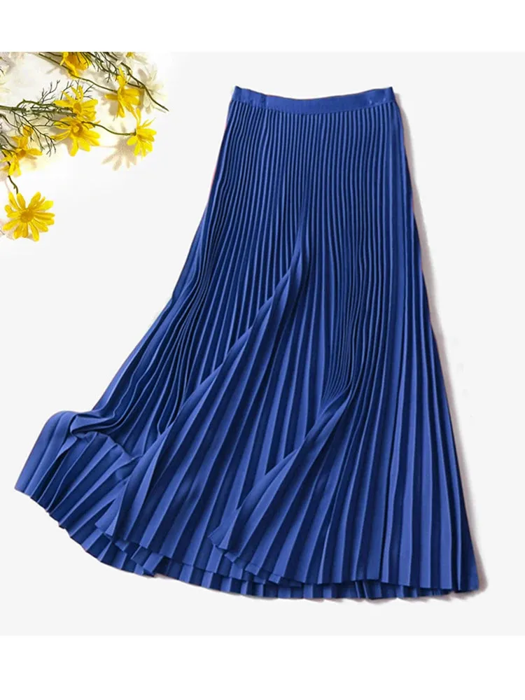 12 Colors Solid Purple Green Skirt Women High Waisted Summer Long Skirt New 2024 Elegant Ladies Office Skirts Midi Spring C-018