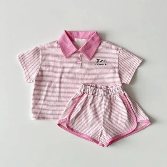 2 Pieces Set Baby Kid Girls Boys Striped Tops And Shorts Wholesale 24030129