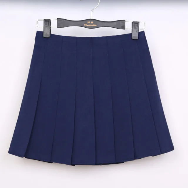 2017 High Waist Lolita Denim Pleated skirts Harajuku girls A-line Mini Sailor Skirt Large Size Japanese school uniform Skirts