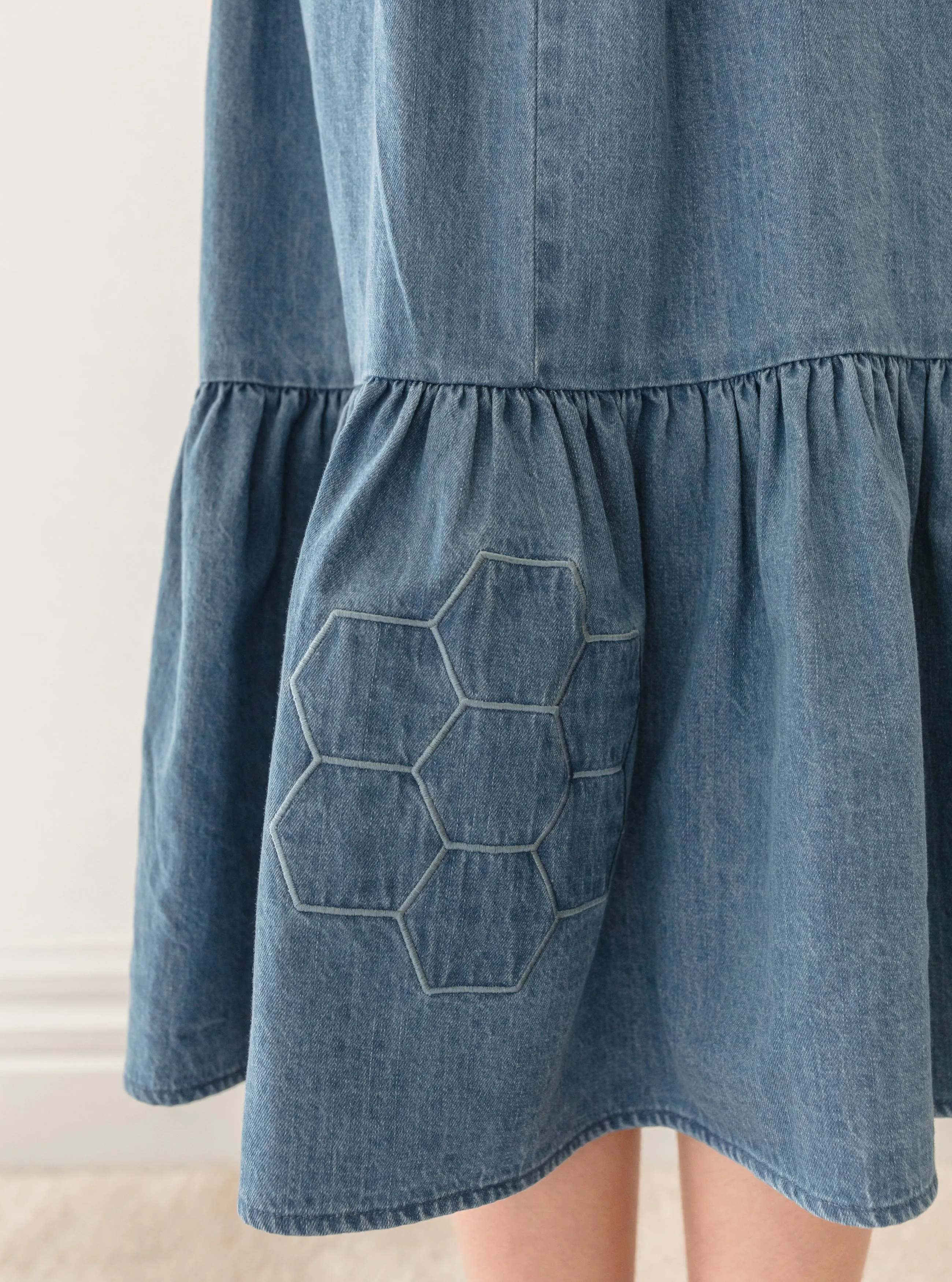 3085-Chambray Patchwork skirt-Dark Chambray