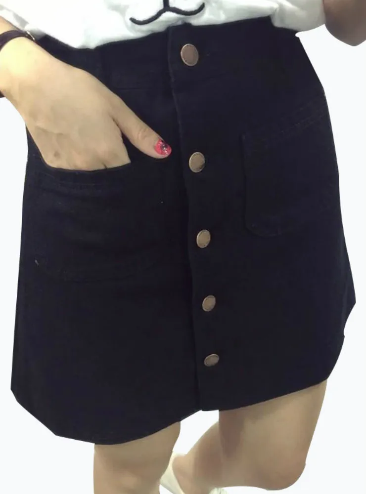 A-Line Korean Mini Jeans Skirt Thin Single Breast Button