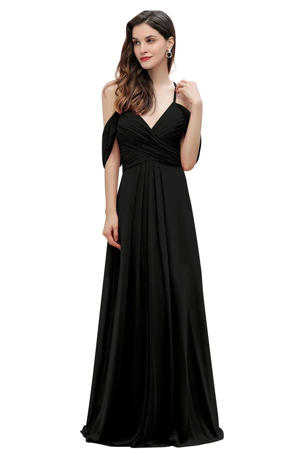 A-Line V-neck Off-the-Shoulder Chiffon Bridesmaid Dress Long Wedding Party Dress