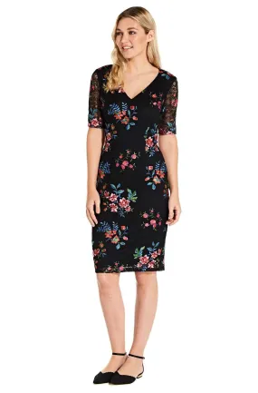 Adrianna Papell - AP1D102954 Floral Embroidered V-neck Sheath Dress