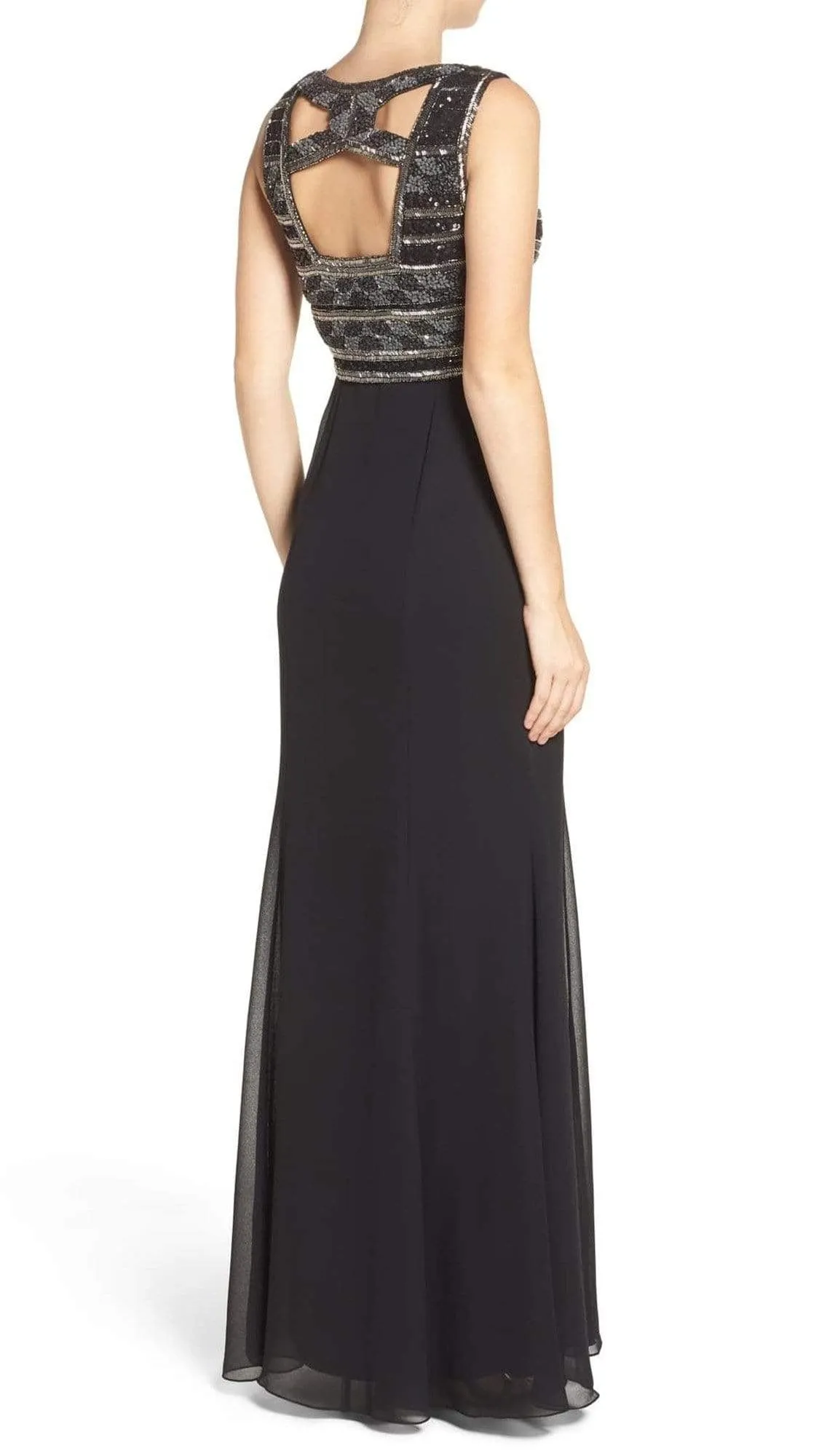 Adrianna Papell - AP1E201342 Ornate Plunging Sheath Dress in Black - 1 Pc Black in Size 16 Available