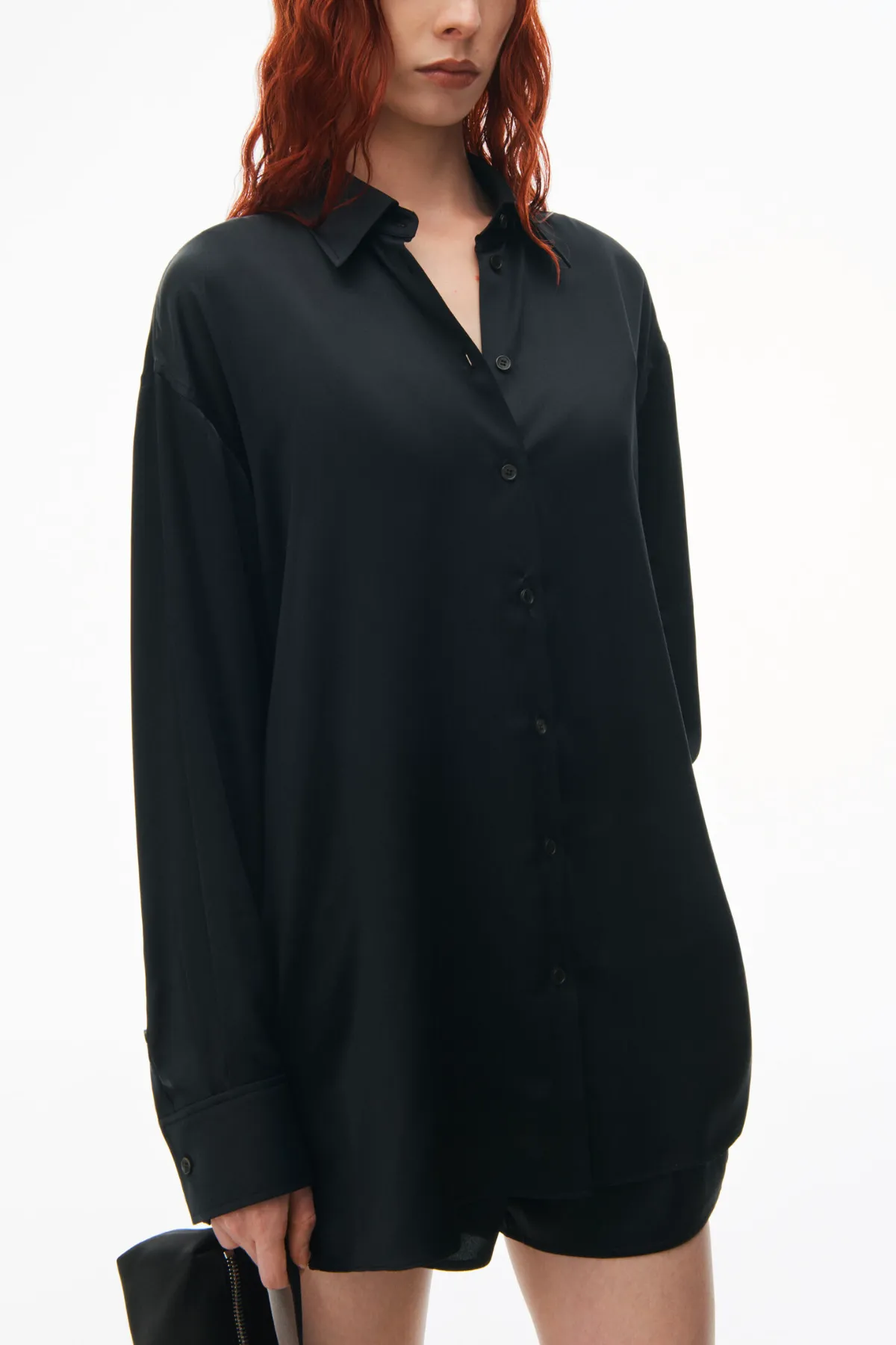 Alexander Wang Oversized Silk Shirt with Logo Cut Out - Black