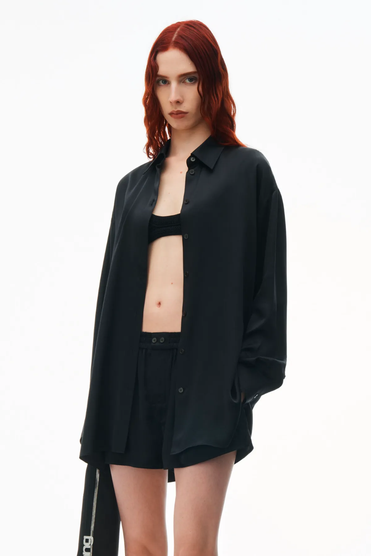 Alexander Wang Oversized Silk Shirt with Logo Cut Out - Black