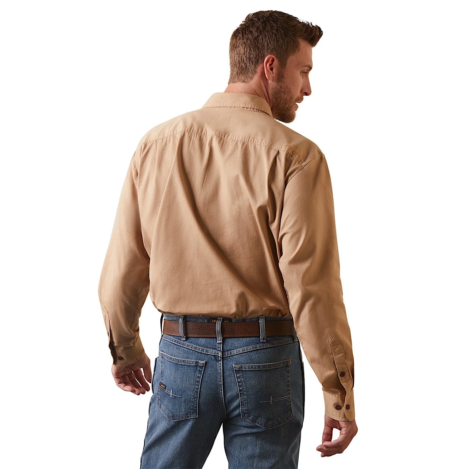 Ariat Mens Rebar Half Button L/S Workshirt Khaki