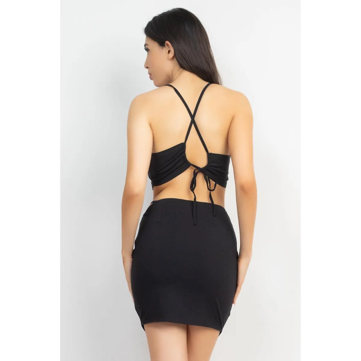 Asymmetrical Cross Back Top & Skirts Set