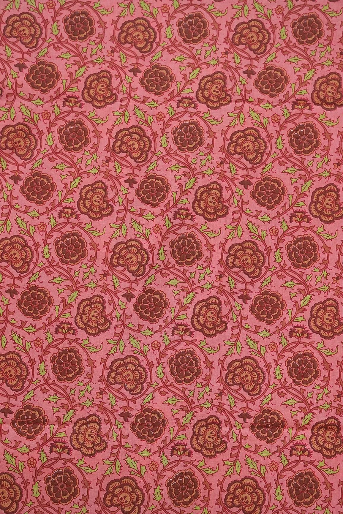 Baby Pink and Pink Floral Screen Print on organic Cotton Fabric