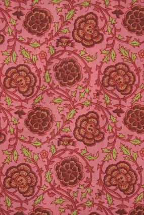 Baby Pink and Pink Floral Screen Print on organic Cotton Fabric