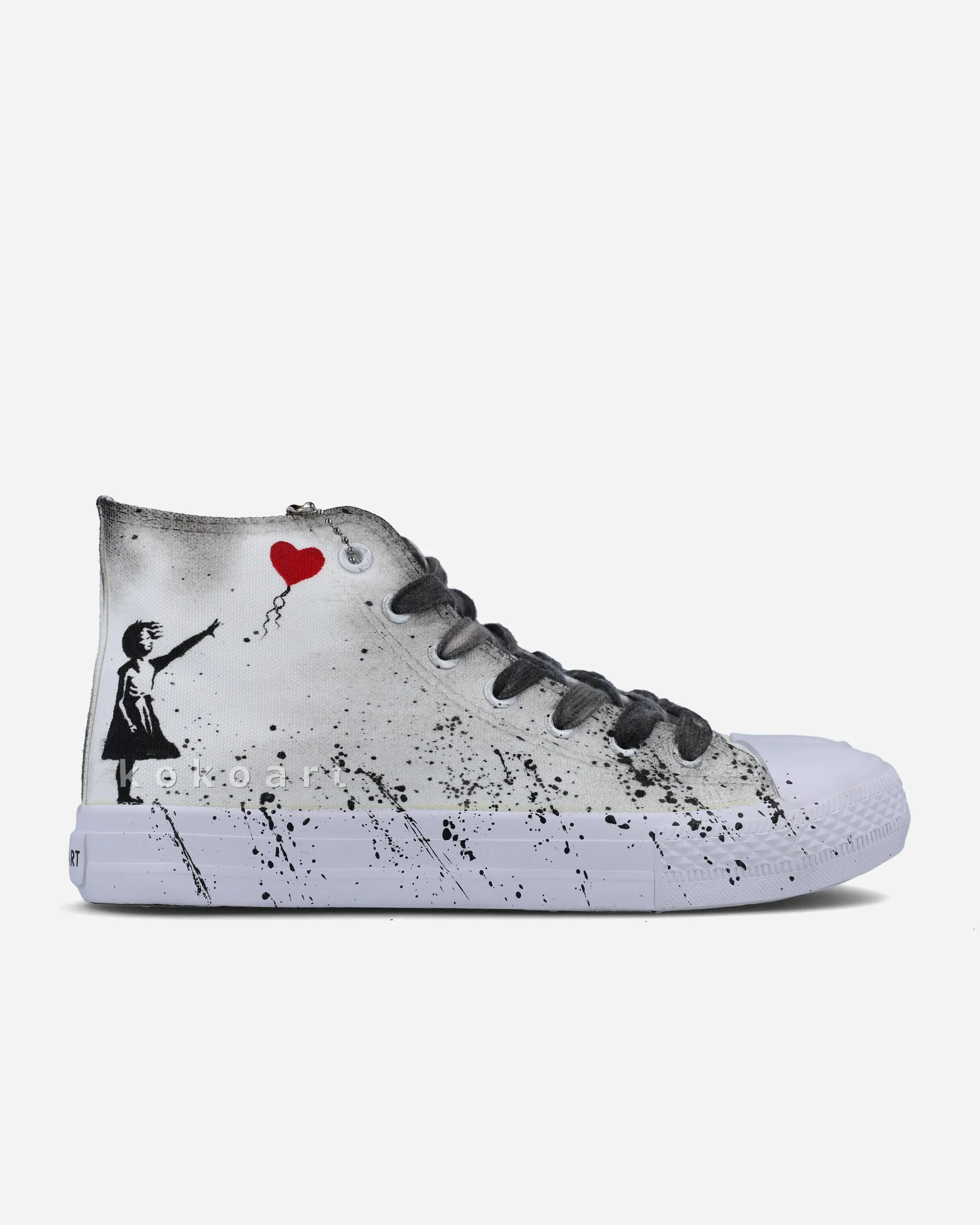 Banksy Girl with Balloon and Flower Thrower Hand Painted Shoes