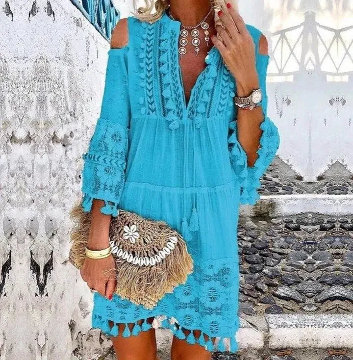 Beach Mini Dress 3/4 Sleeve Short Dress