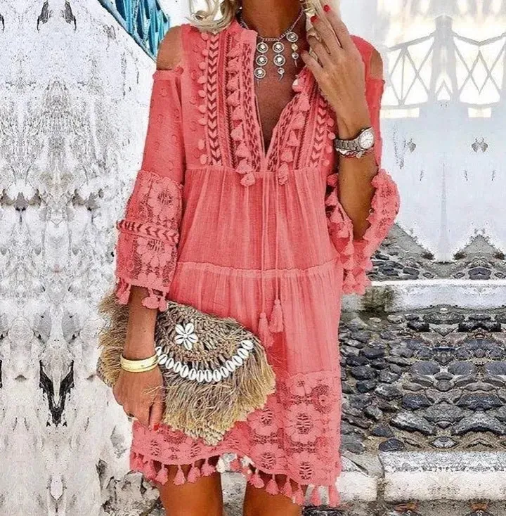 Beach Mini Dress 3/4 Sleeve Short Dress