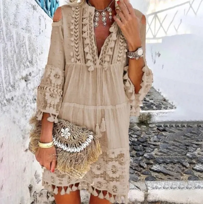 Beach Mini Dress 3/4 Sleeve Short Dress