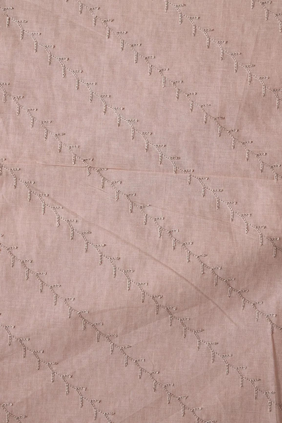 Beige Thread Beautiful Leafy Stripes Embroidery On Beige Soft Cotton Fabric