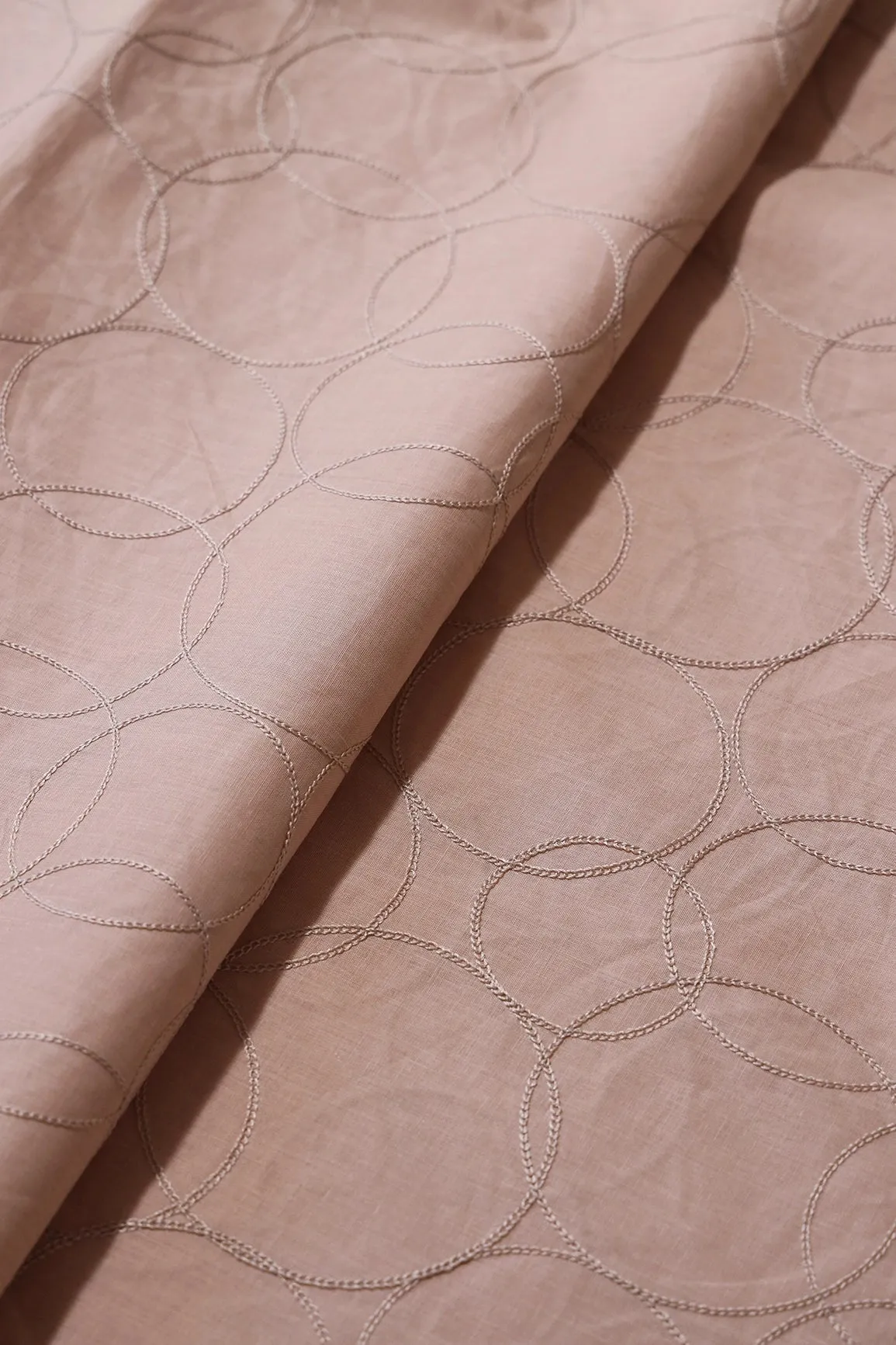 Beige Thread Geometric Embroidery On Beige Soft Cotton Fabric