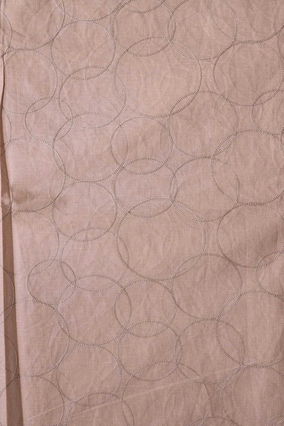 Beige Thread Geometric Embroidery On Beige Soft Cotton Fabric