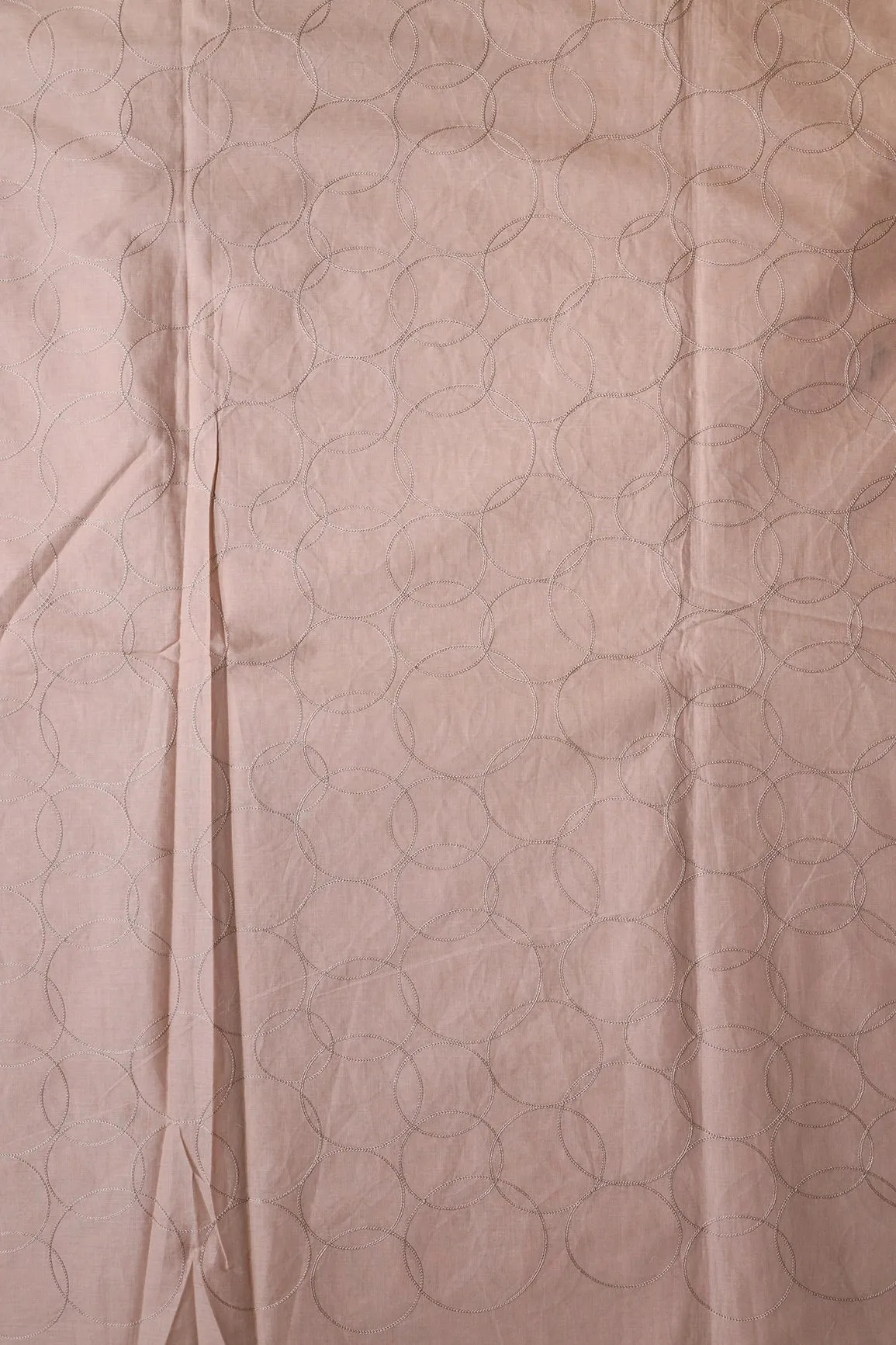 Beige Thread Geometric Embroidery On Beige Soft Cotton Fabric