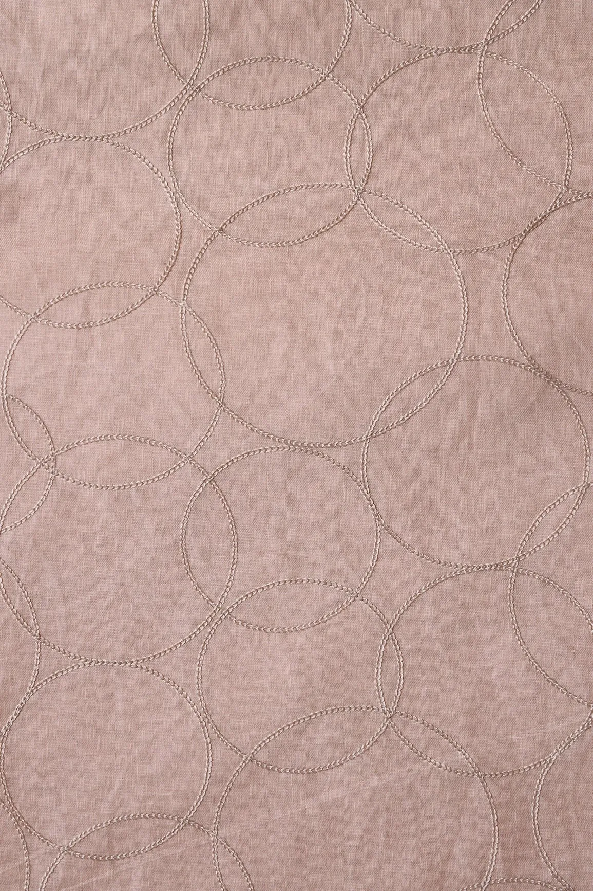 Beige Thread Geometric Embroidery On Beige Soft Cotton Fabric