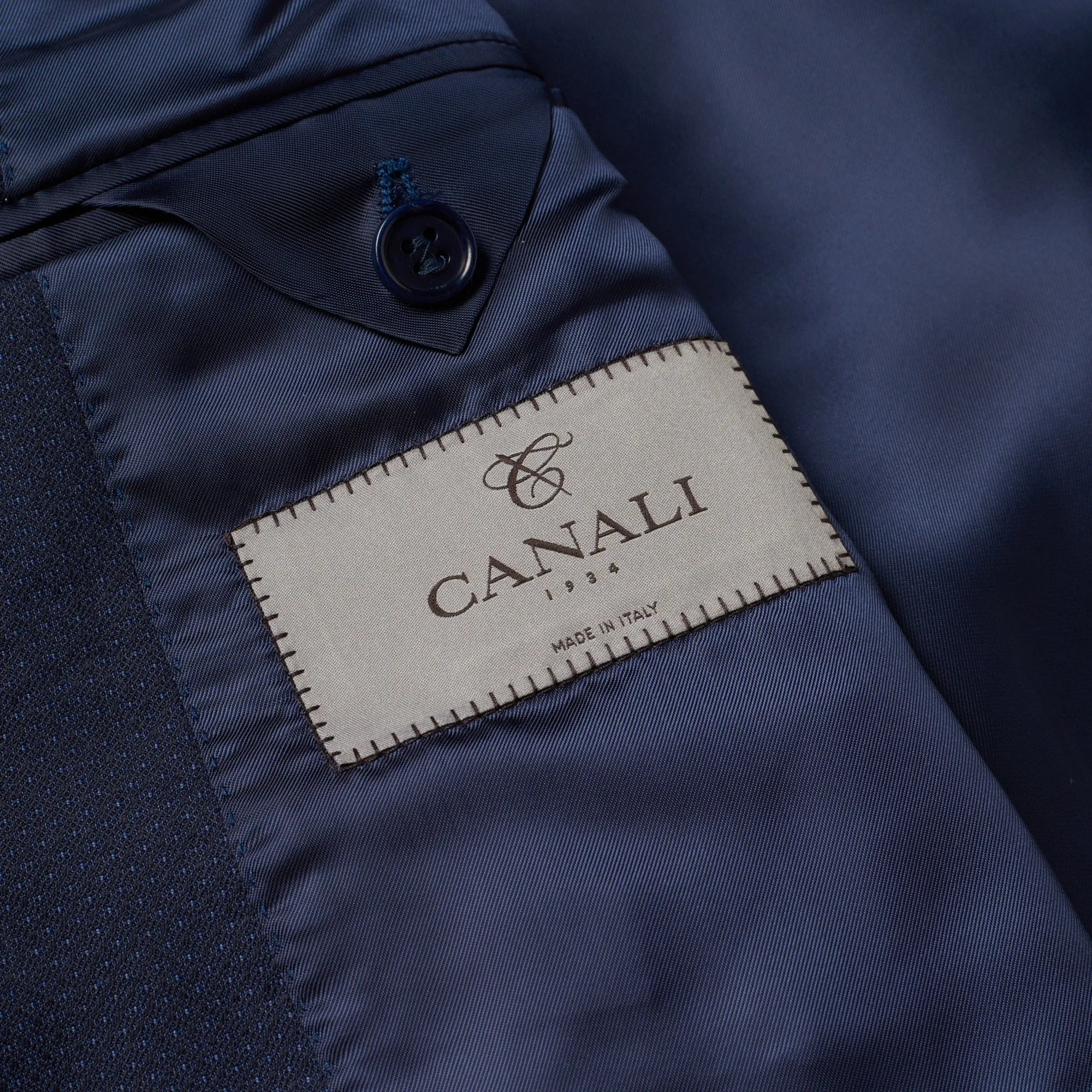 CANALI 1934 Navy Blue Jacquard Wool-Silk 1 Button 3 Piece Suit EU 50 US 40 Slim Fit