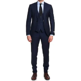 CANALI 1934 Navy Blue Jacquard Wool-Silk 1 Button 3 Piece Suit EU 50 US 40 Slim Fit