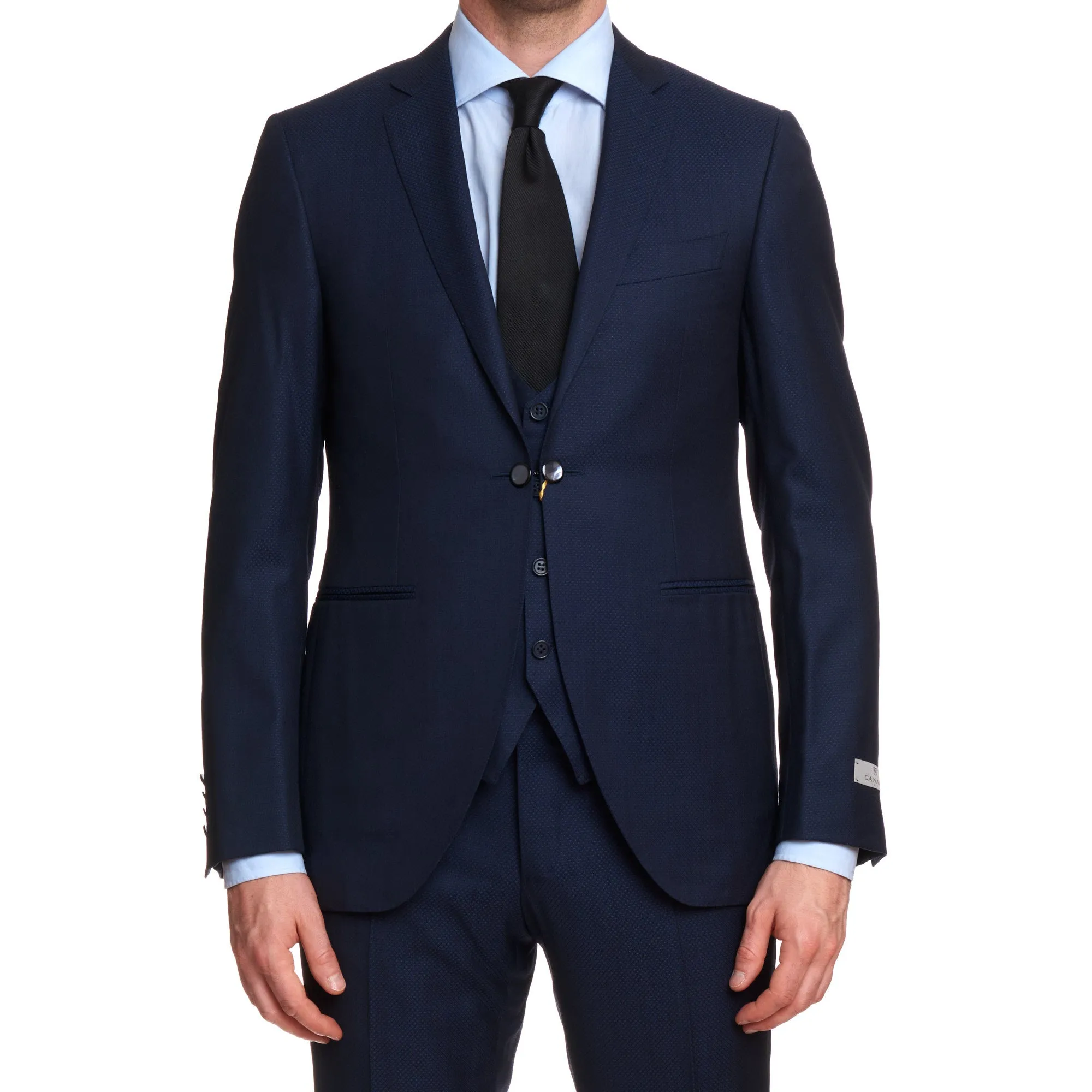 CANALI 1934 Navy Blue Jacquard Wool-Silk 1 Button 3 Piece Suit EU 50 US 40 Slim Fit