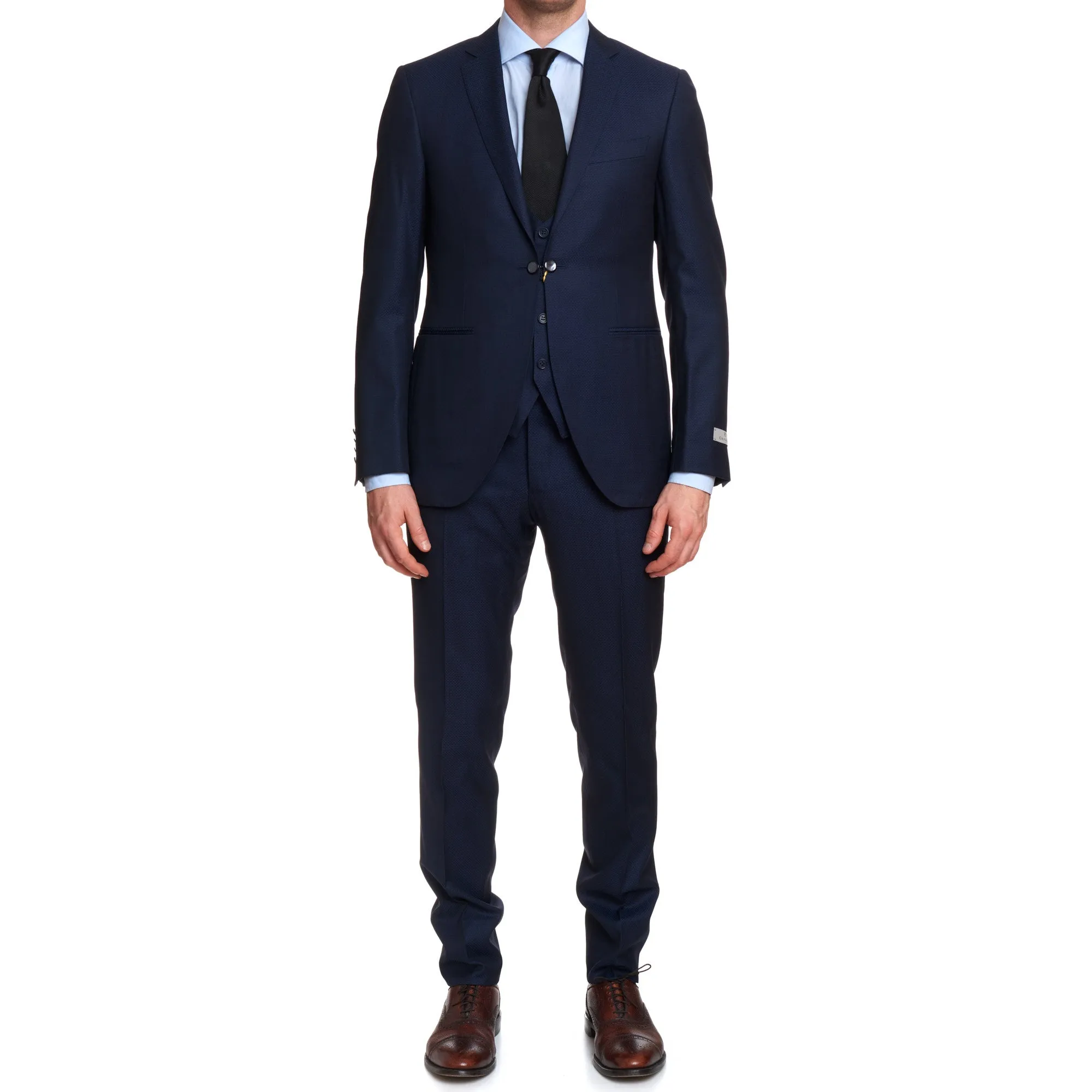 CANALI 1934 Navy Blue Jacquard Wool-Silk 1 Button 3 Piece Suit EU 50 US 40 Slim Fit