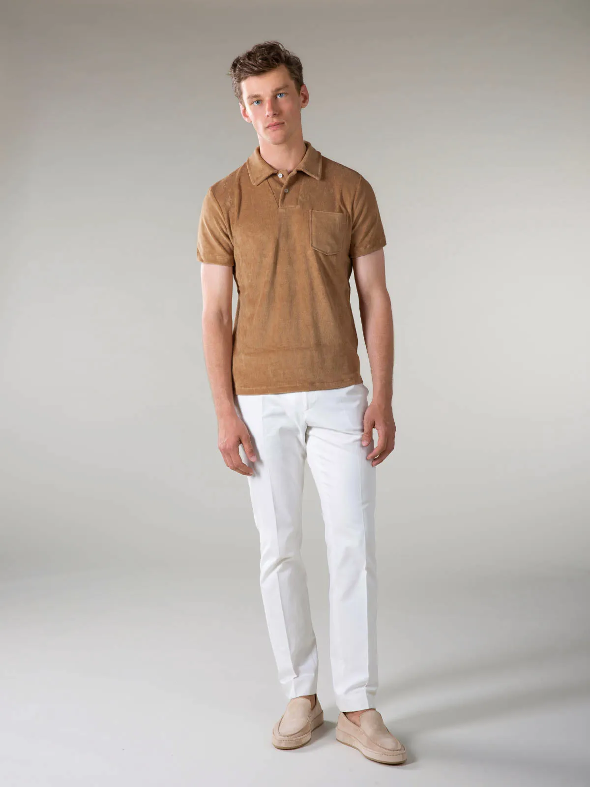 Caramel Terry Towelling Polo Shirt