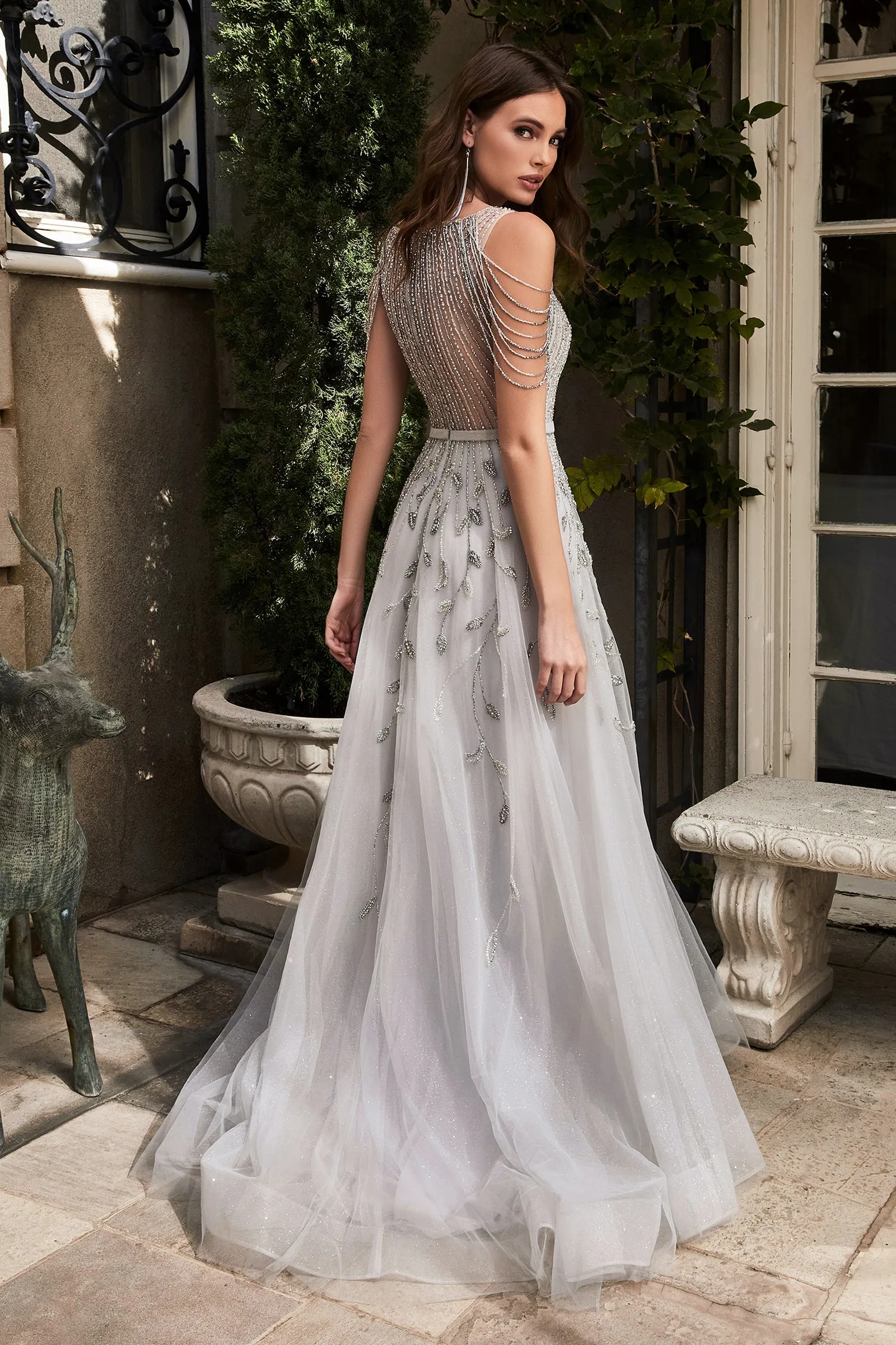 Charming | Beaded Silver Ball Gown | LaDivine B710