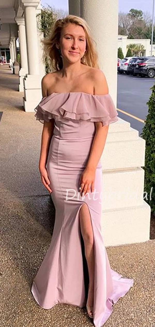 Charming Straight Mermaid Side Slit Long Prom Dresses Evening Dresses.DB10597