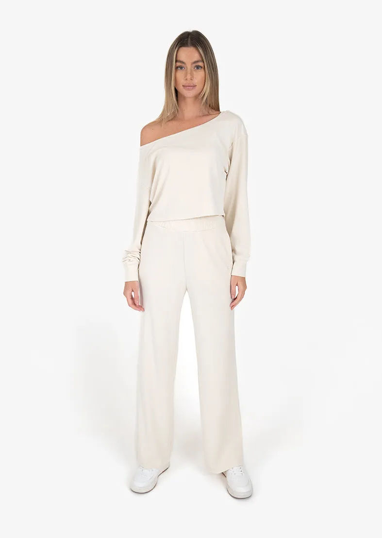 Cloudsoft Rib Lounge Palazzo Pant Cream