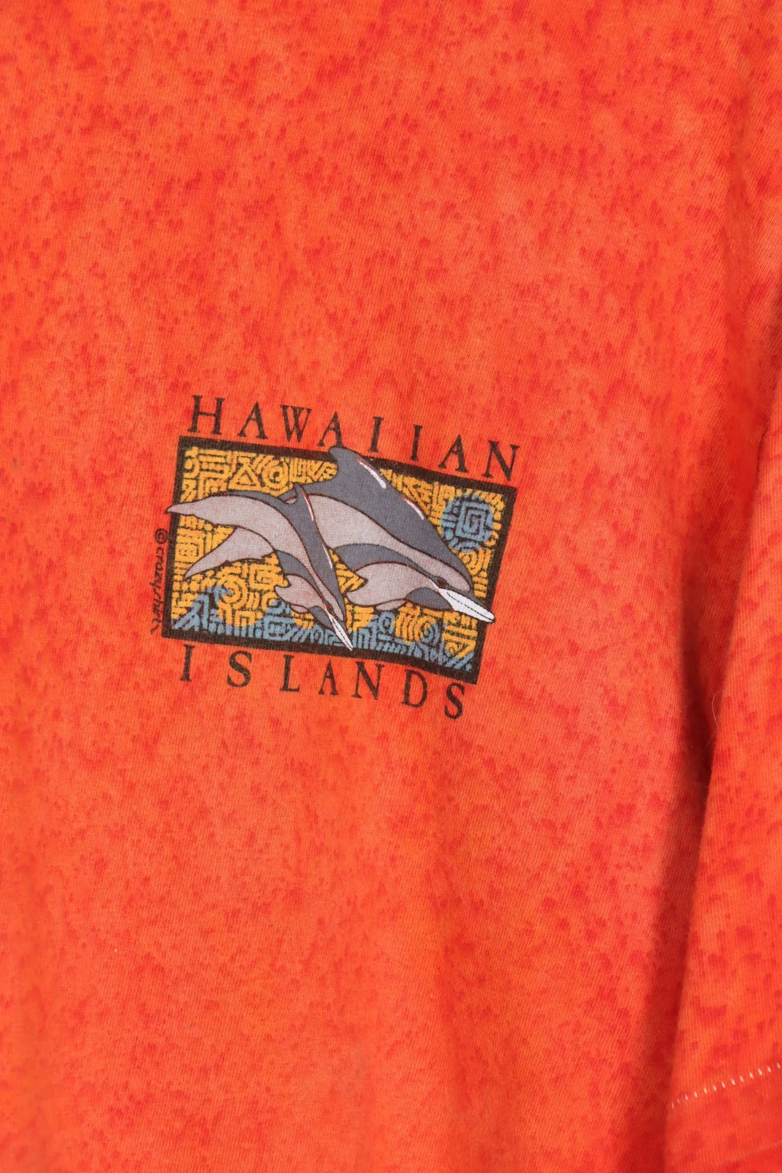 Crazy Shirts Hawaiian Islands Orange Dolphins Single Stitch Tee (L)