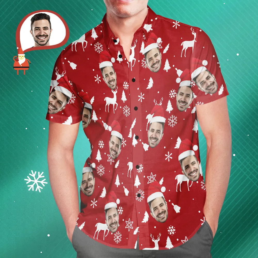 Custom Face Christmas Red Hawaiian Shirts Personalised Photo Shirts Gift For Men