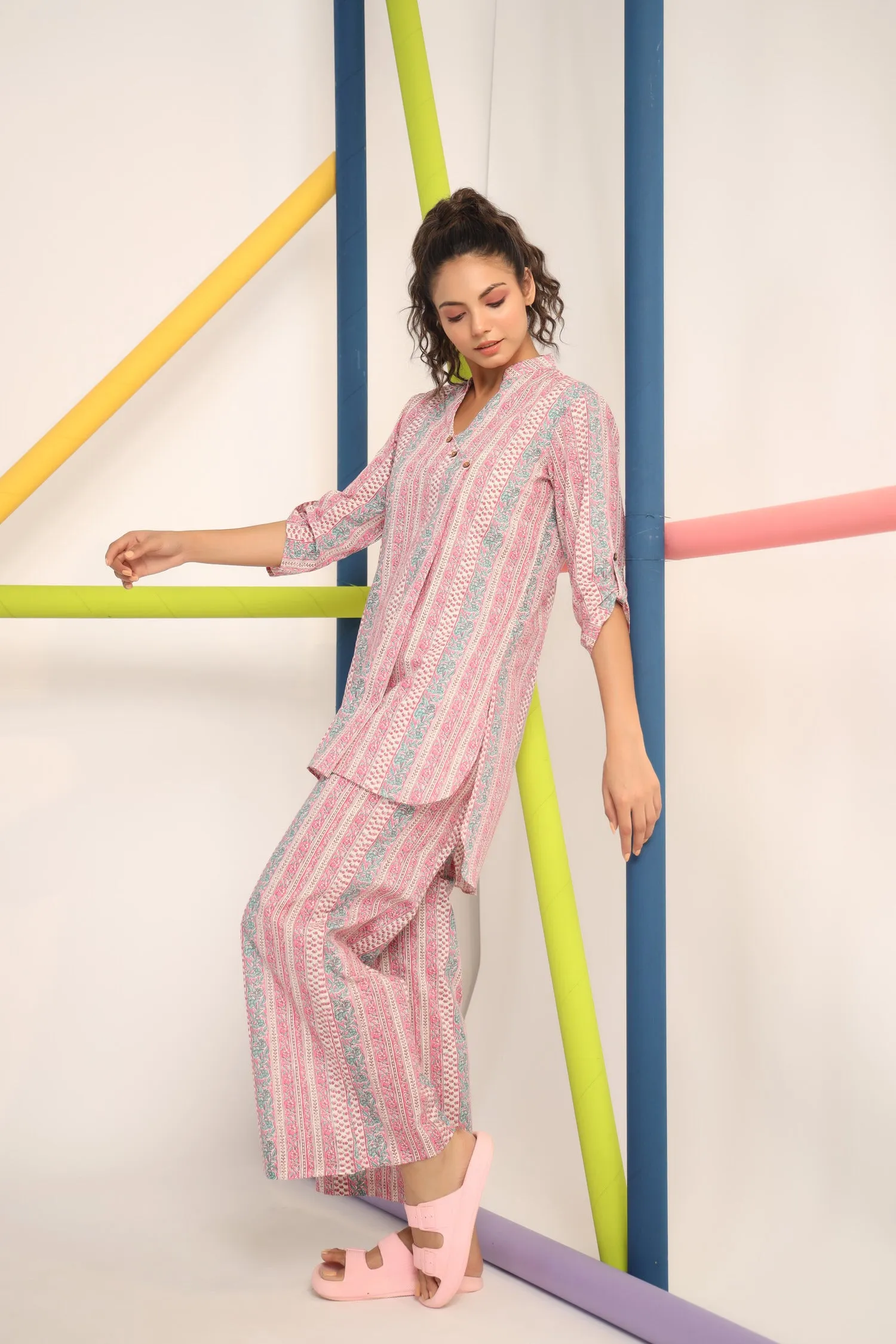 Floral Twines on Pastel Cotton Loungewear Set