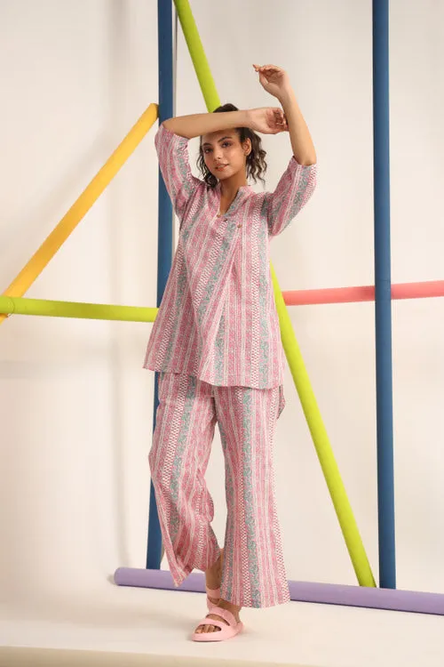 Floral Twines on Pastel Cotton Loungewear Set