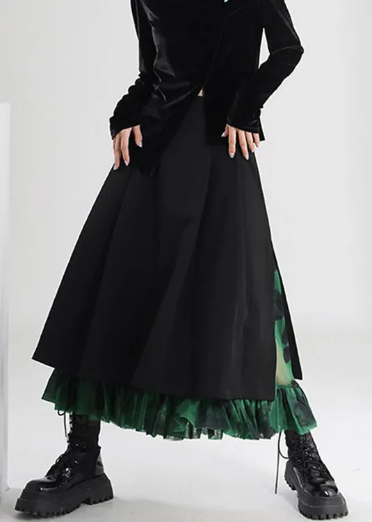 French Black Side Open Tulle Patchwork Skirts Spring AS1010