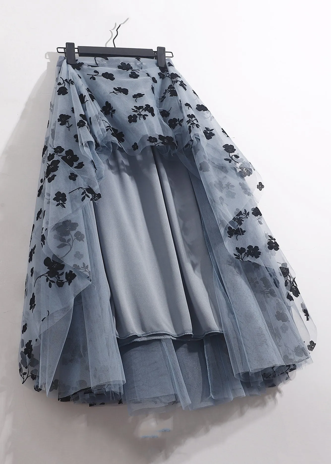 French Blue Floral Elastic Waist Tulle Skirts Summer AS1066