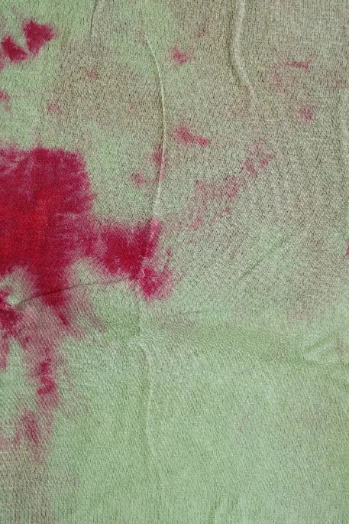 Fuchsia And Olive Tie & Dye Shibori Print On Pure Mul Cotton Fabric