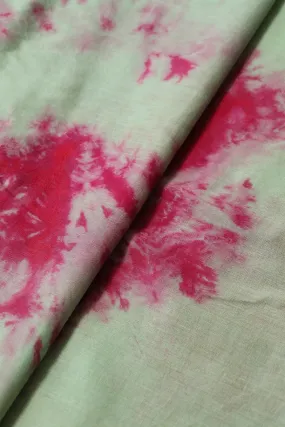 Fuchsia And Olive Tie & Dye Shibori Print On Pure Mul Cotton Fabric