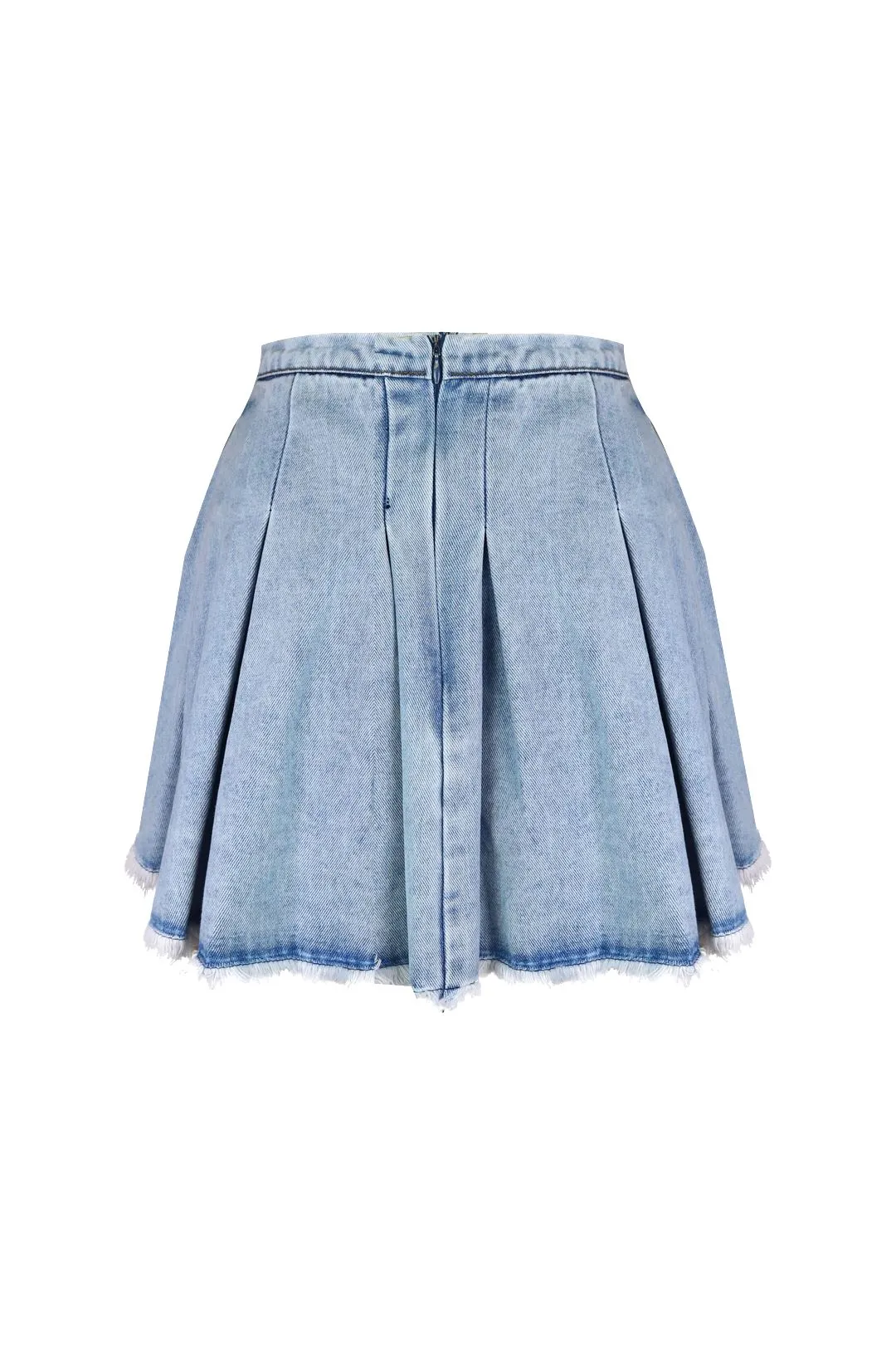 Get it Right Washed Denim Pleated Mini Skirt