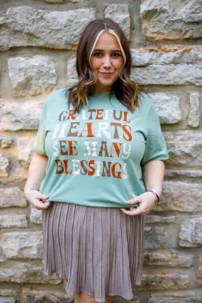 {GRATEFUL HEARTS SEE MANY BLESSINGS} Boho Sage Crew Neck Tee