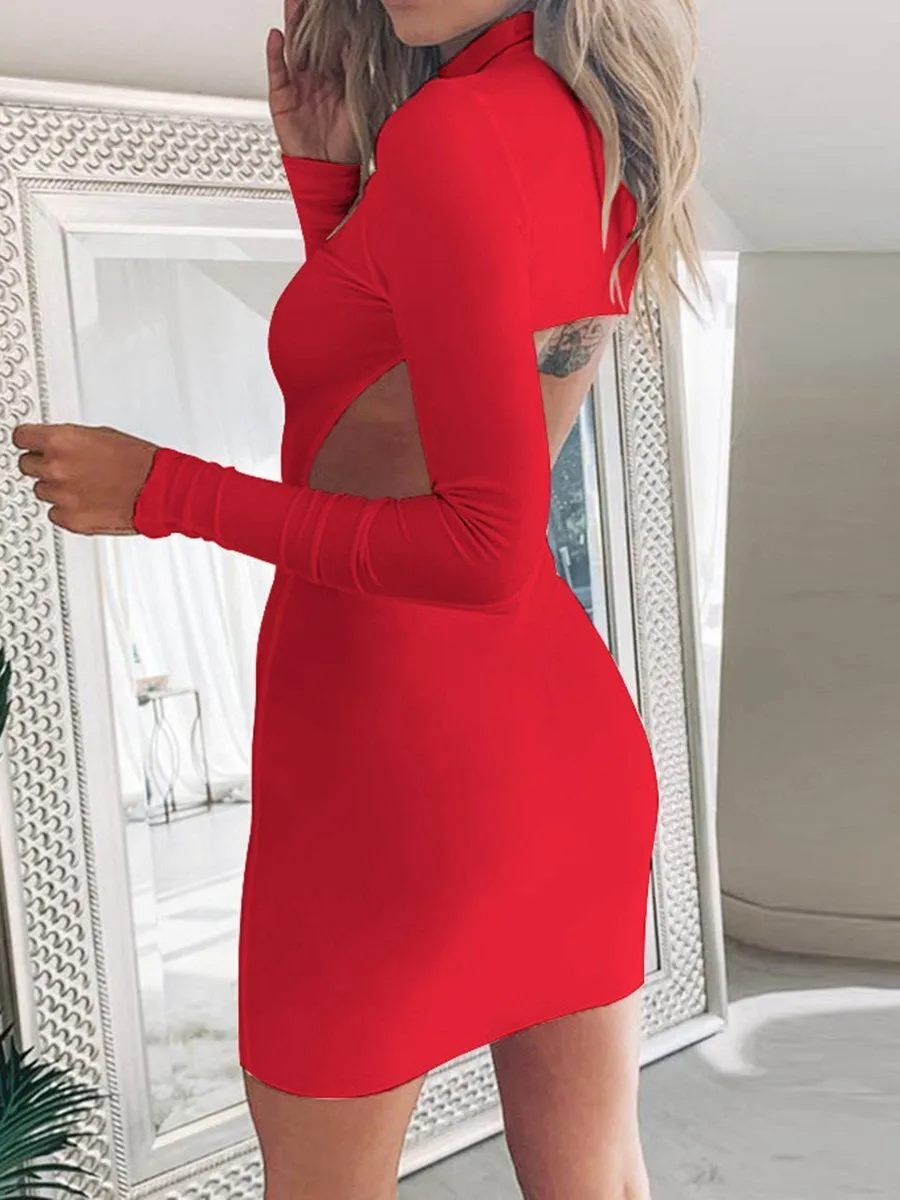 High-neck Long-sleeve Halter Dress