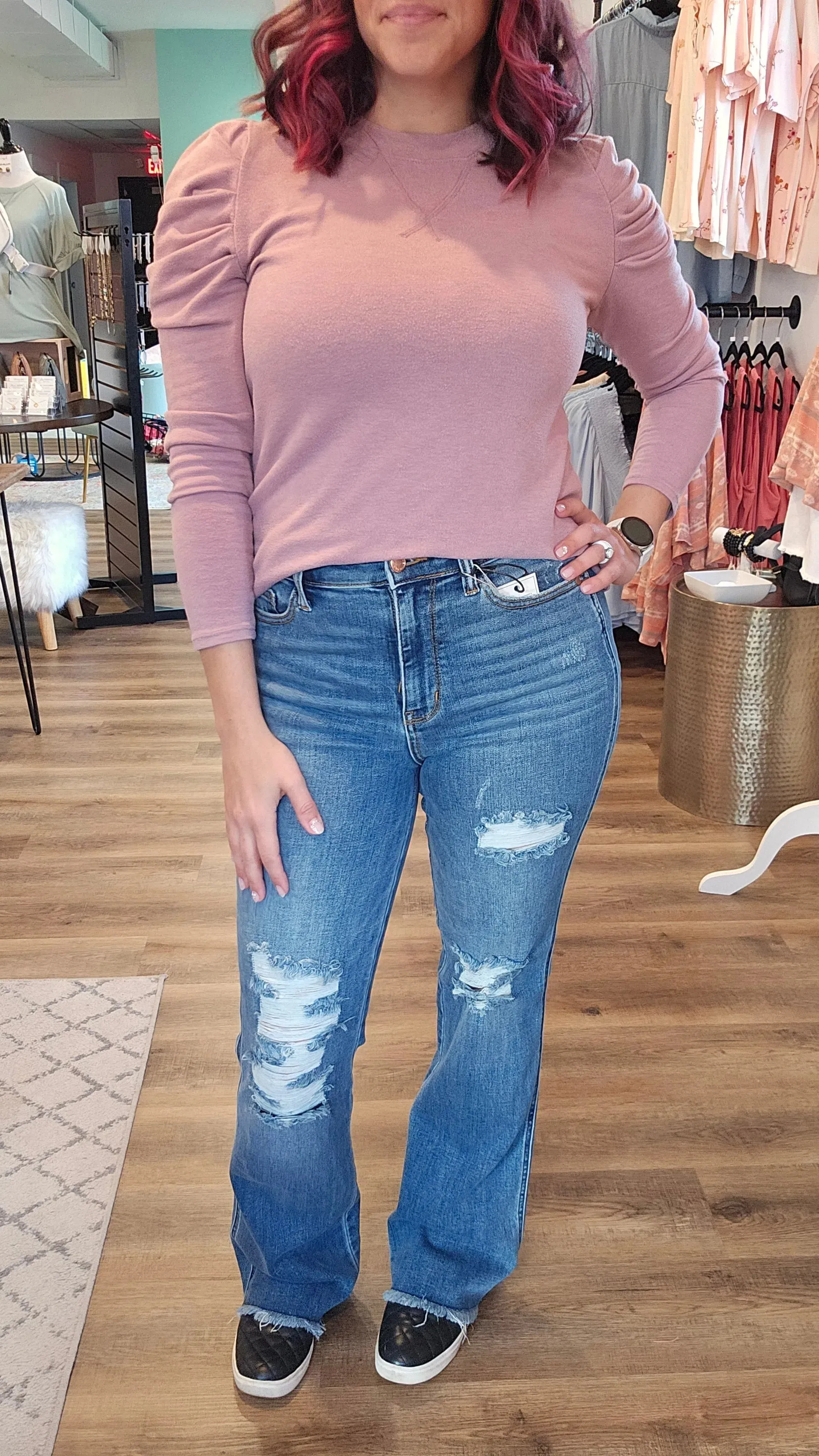 High Waist Destroy Hem Bootcut Jeans | Judy Blue