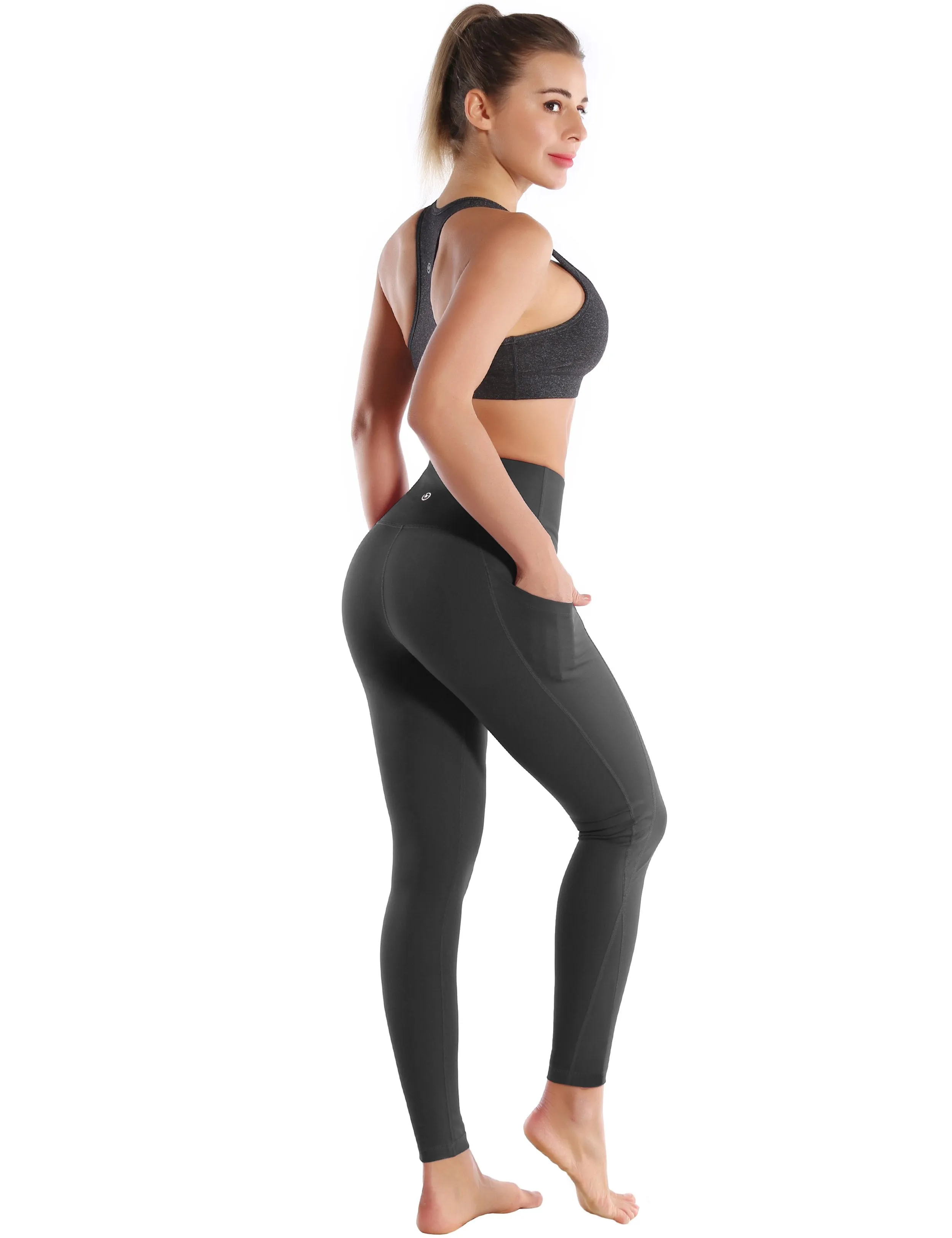 High Waist Side Pockets Yoga Pants shadowcharcoal ins