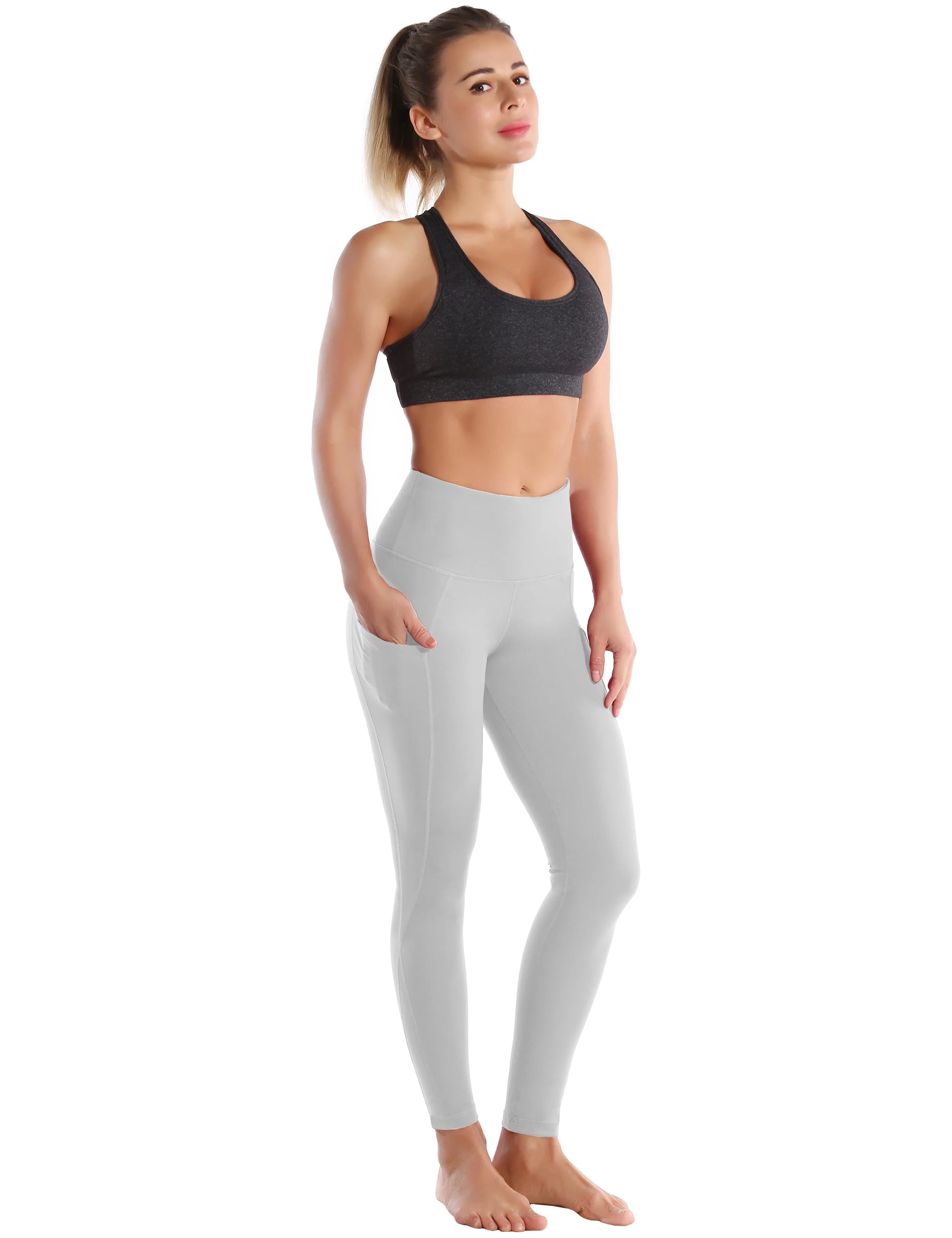 High Waist Side Pockets yogastudio Pants lightgray_yogastudio