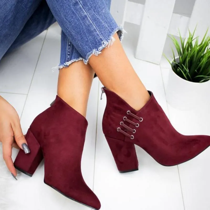 Lace Edge High-heel Pointed Toe Boots