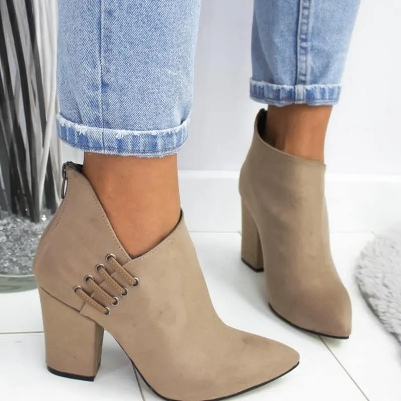 Lace Edge High-heel Pointed Toe Boots