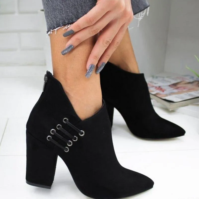 Lace Edge High-heel Pointed Toe Boots