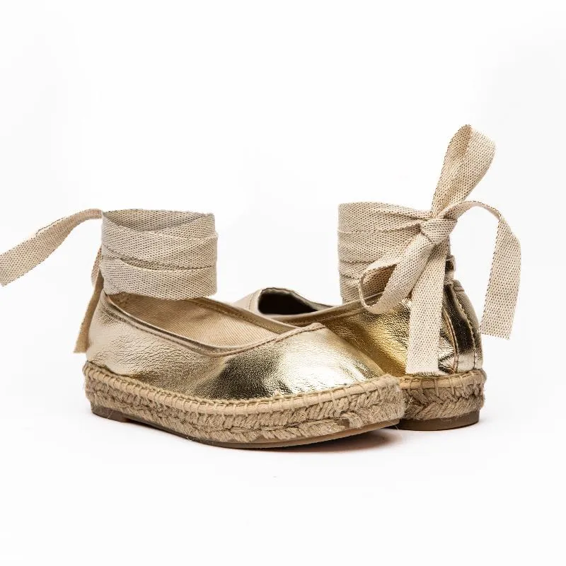 Leather Espadrilles in Metallic Gold