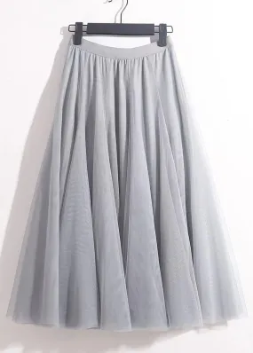 Loose Grey Solid Elastic Waist Tulle Skirts Summer AS1008